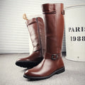 Men’s Knee High Leather Boots with Side Zipper & Buckle